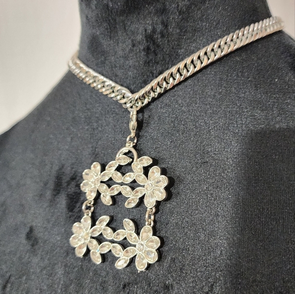 VINTAGE SPERRY PAT PEND Stainless Steel Crystal Pendant Necklace Bold 70s - Picture 5 of 11